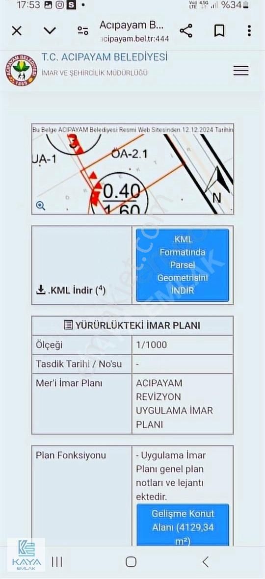 Acıpayam Yeni Satılık Konut İmarlı Kaya Emlak'dan Denizli Acıpayam'da 4 Kat İmarlı Yatırımlık Arsa