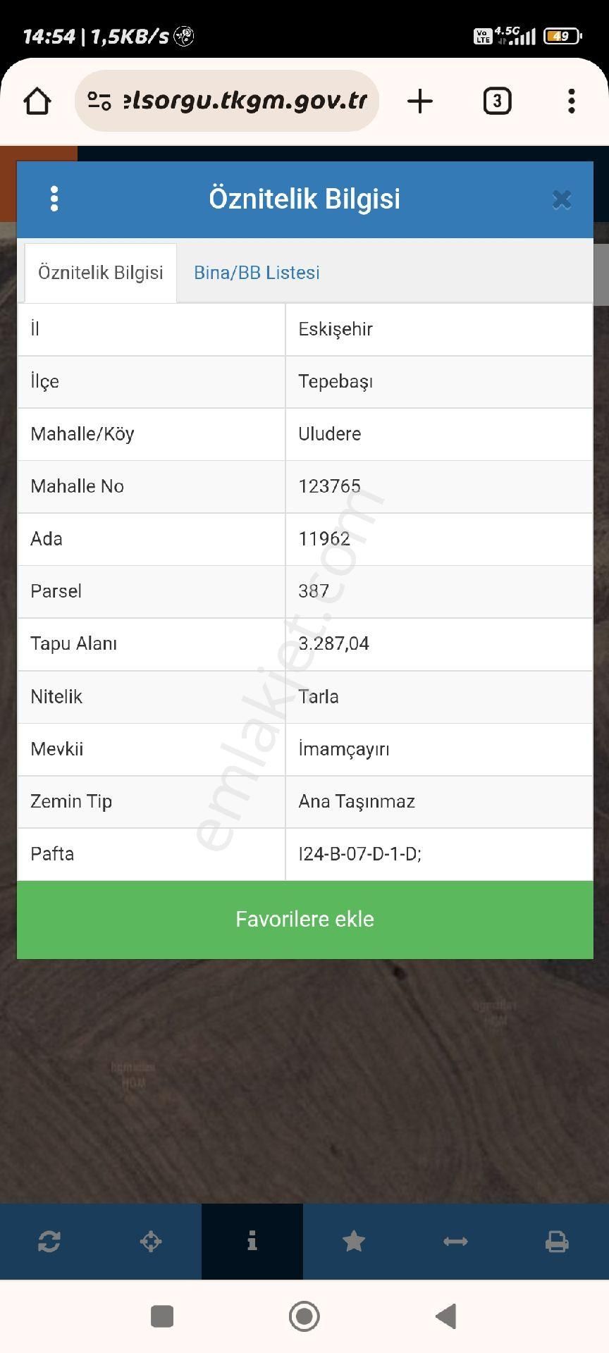 Tepebaşı Uludere Satılık Tarla Yatırım Fırsatı