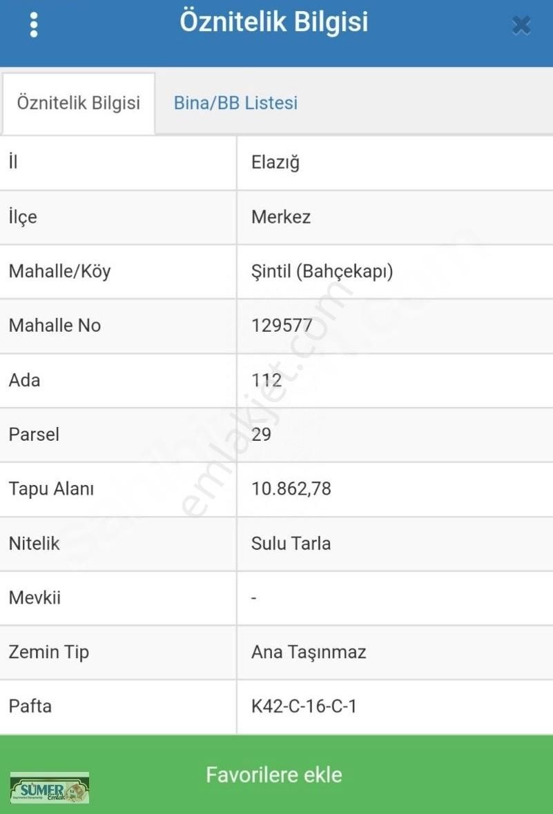 Elazığ Merkez Akçakiraz Bld. (Bahçekapı) Satılık Tarla Sümer Emlakdan Şintil Köyünde Satılık Tarla.