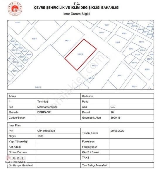 Marmaraereğlisi Dereağzı Satılık Villa İmarlı Marmaraereğlisi Dereağzı Mah. Satılık 160 M² Villa İmarlı Arsa