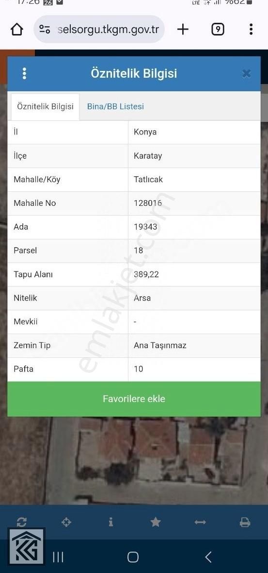 Karatay Tatlıcak Satılık Konut İmarlı Kocalardan Sanayi Öngörülü 389 M2 Arsa