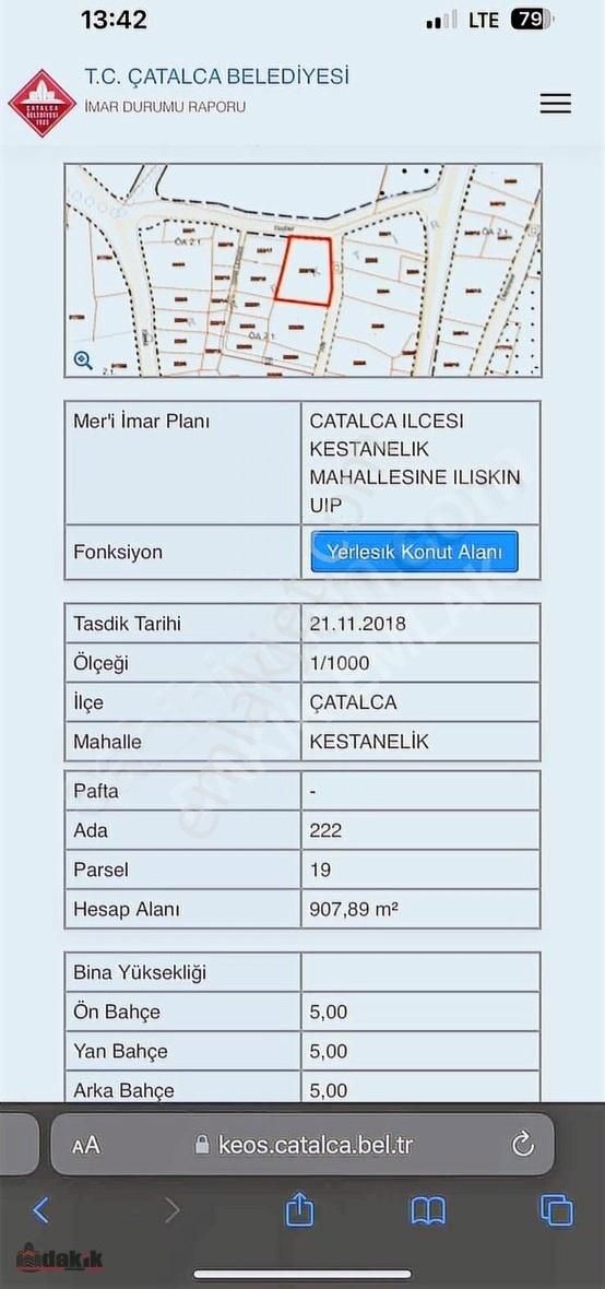 Çatalca Kestanelik Satılık Müstakil Ev Dakik Emlaktan Kestanelik Mah 908m² Arsa İçinde 80m² Müstakil Ev