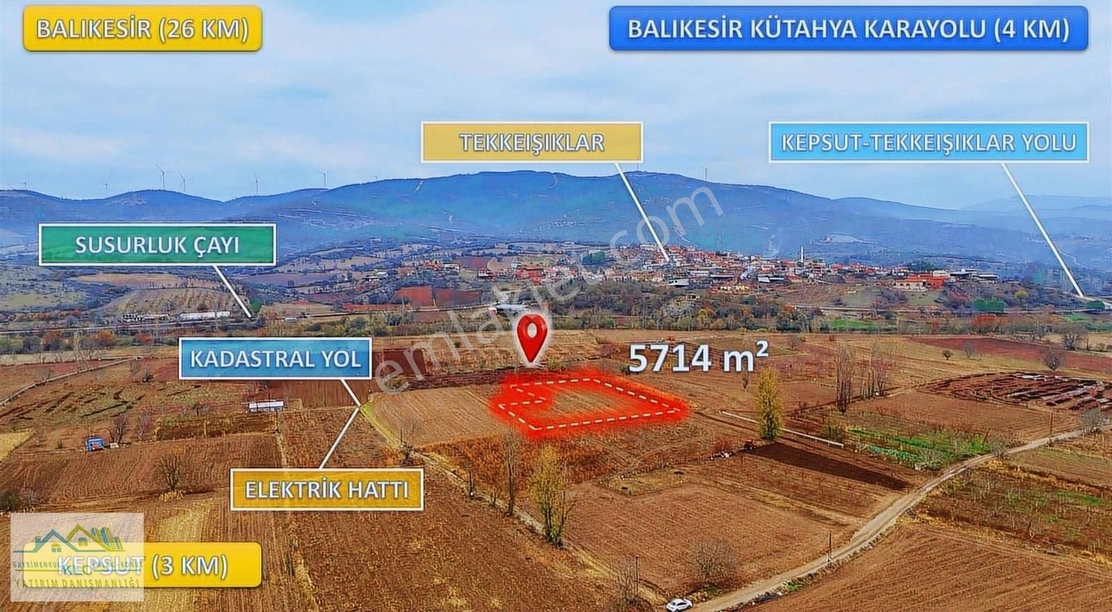 Kepsut Tekkeışıklar Satılık Tarla Klc Den Kepsut Tekkeışıklar Da Elektrik, Su, Yol..5.714 M² Tarla