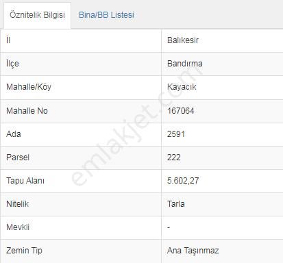 Bandırma Kayacık Satılık Tarla Balıkesir Bandırma Kayacık Mah. 5.602 M2 Satılık Tarla Yatırımlık