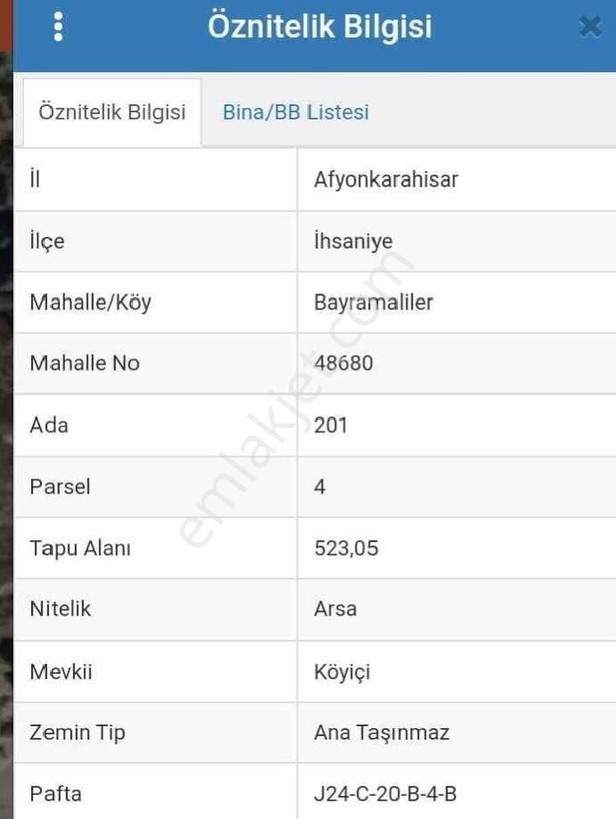 İhsaniye Bayramaliler Köyü Satılık Arazi Afyonkarahisar İhsaniye Bayramaliler Köyü