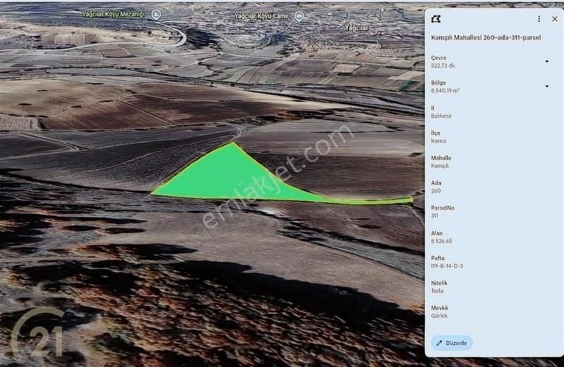 Karesi Kamçıllı Satılık Tarla C21 Loca'dan Satılık 8526 M2 Tarla