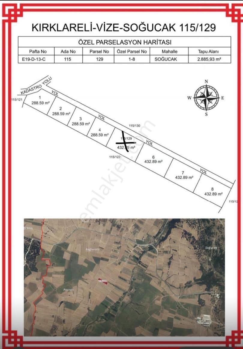 Vize Soğucak Köyü Satılık Tarla Kırklareli Vize De 432 M² Hisseli Yerımız Yola Cephe Yerleşim Yerine Yakın