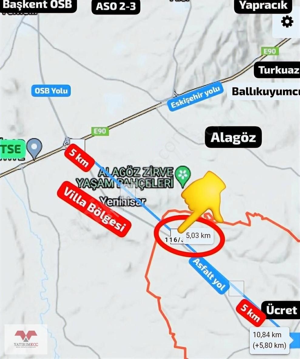 Sincan Ücret Satılık Tarla Yenihisar Villa Yakını 18259 M2 Ücret Köyü Tek Tapu