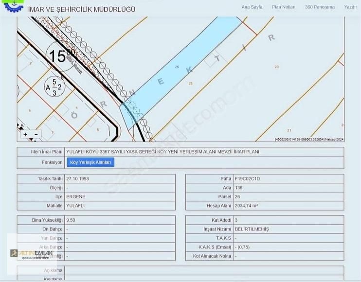 Ergene Yulaflı Satılık Konut İmarlı Ergene Yulaflı Mahallesi'nde Köy İçi İmarlı Satılık Arsa 2034 M²