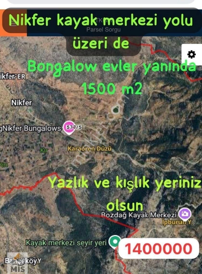 Tavas Nikfer Satılık Tarla Nikfer Kayak Merkezi Yolu Üzerinde 1500 M2 Yalık Kışlık Yatırımlık Yer