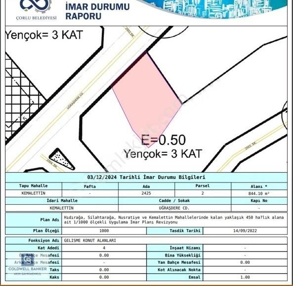 Çorlu Kemalettin Satılık Konut İmarlı Çorlu Kemalettin Mah.'de 422 M² Satılık İmarlı Arsa