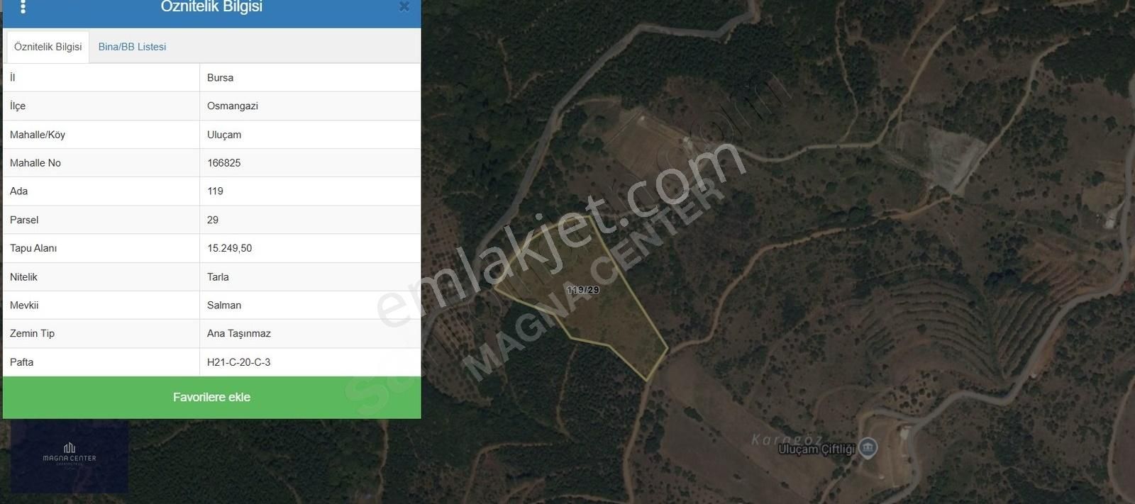 Osmangazi Uluçam Satılık Tarla Magna Centerdan Uluçamda 15.249 M2 Tek Tapu Satılık Tarla