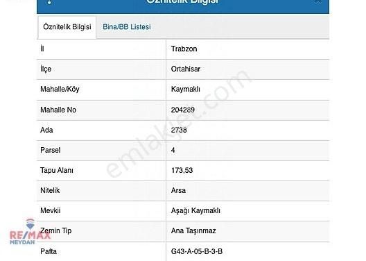 Ortahisar Kaymaklı Satılık Villa İmarlı Remax Meydan Kaymaklı Satılık 173 M² Arazi