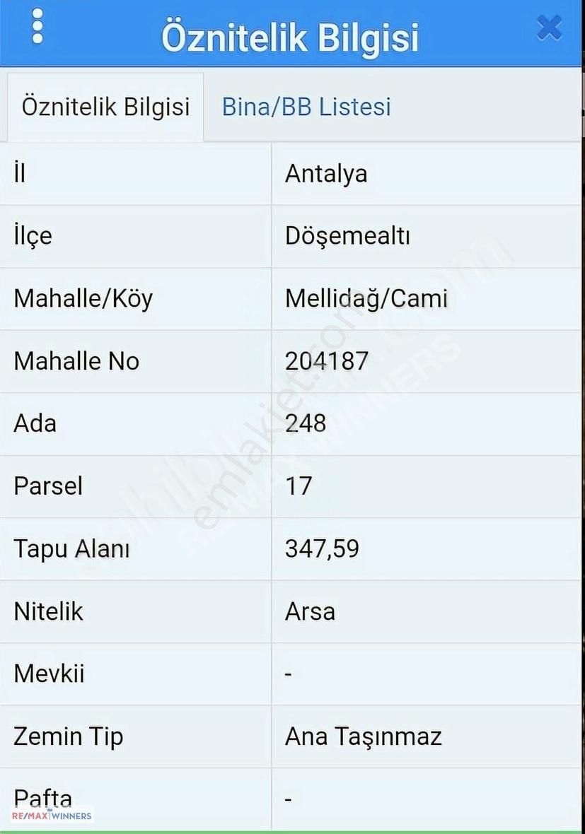 Döşemealtı Dağbeli Satılık Villa İmarlı Antalya Dağbeli Mellidağ Cami 347,59m2 Satılık Arsa