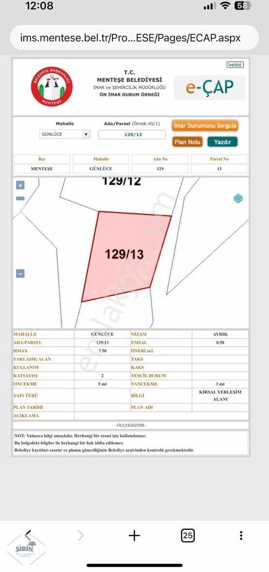 Menteşe Günlüce Satılık Konut İmarlı Menteşe / Günlüce'de Köy İçi İmarlı Parseller