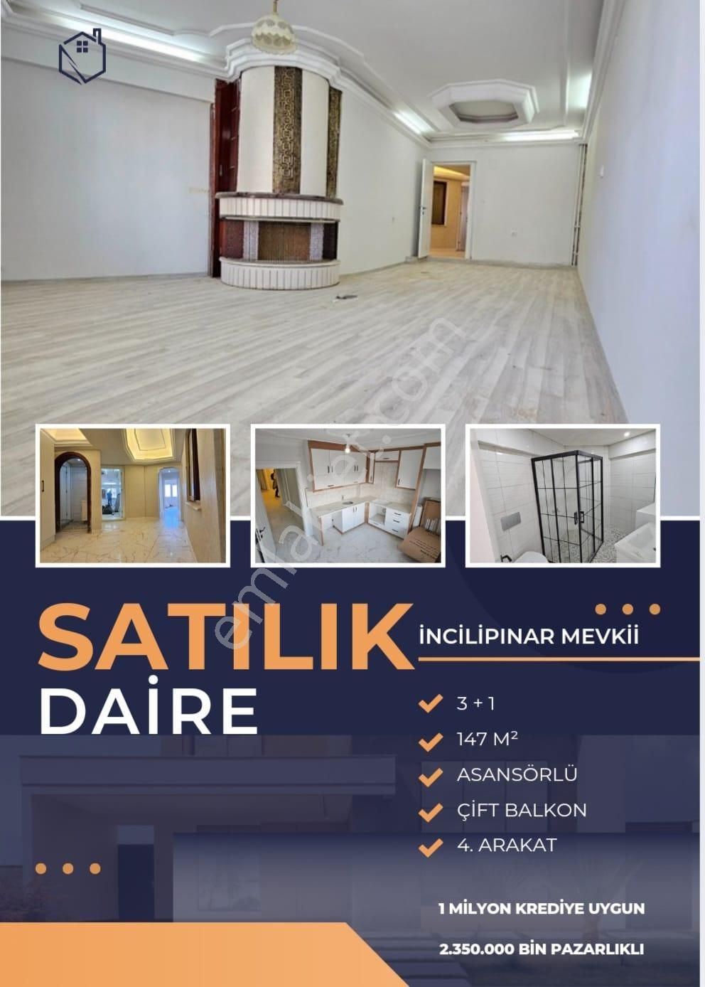 Pamukkale İncilipınar Satılık Daire Satılık 3+1 İncilipınar Mahalle 147 M2 Ara Kat Daire 2350.000