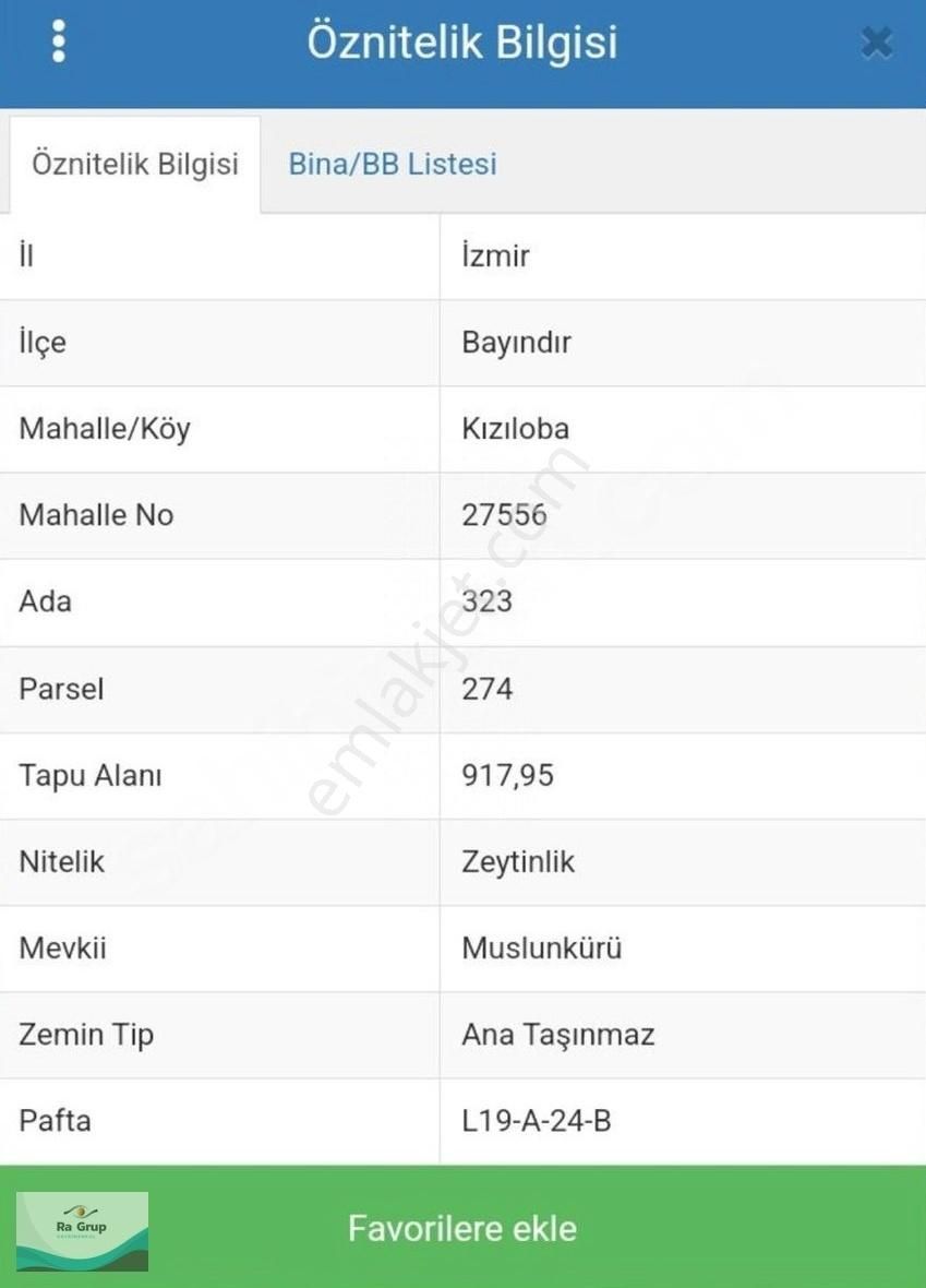 Bayındır Kızıloba Satılık Zeytinlik Bayındır Kızıloba'da 917,95 M2 Satılık Zeytinlik