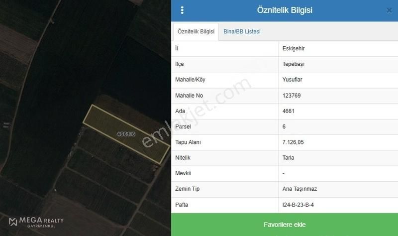 Tepebaşı Yusuflar Satılık Tarla Mega Realty'den Yusuflar'da Yatırımlık 7.126 M2 Satılık Tarla