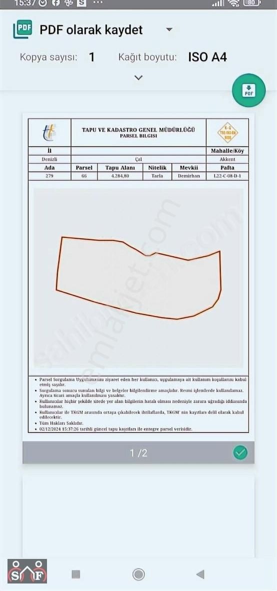 Çal Akkent Satılık Tarla Denizli Çal Akkentde Satılık Tarla