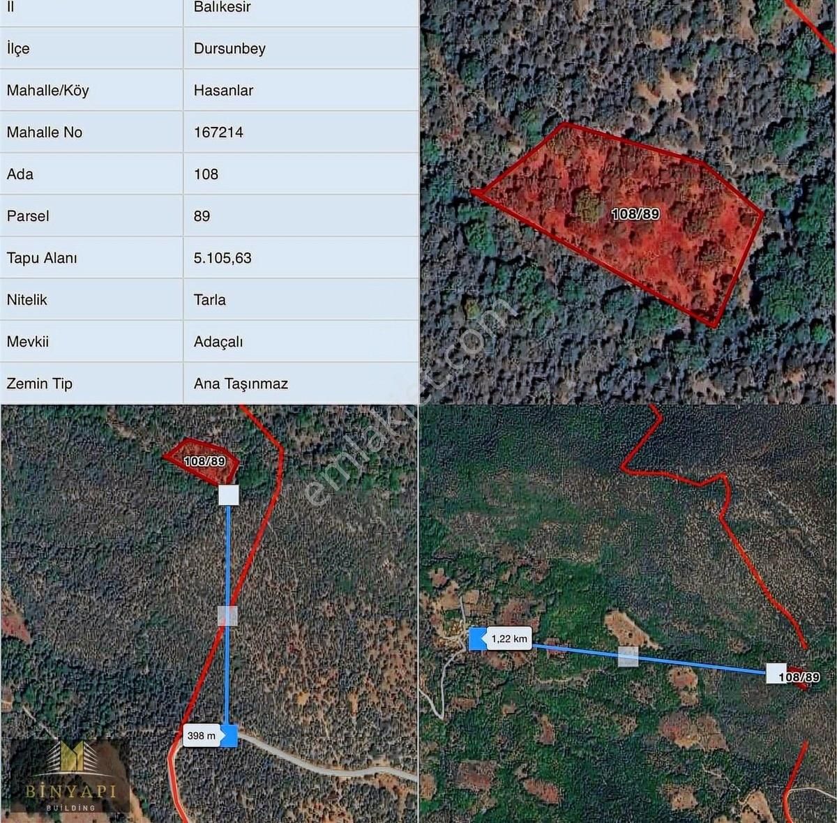 Dursunbey Hasanlar Satılık Tarla Bu M2 Bu Fiyat'da Başka Yok!!! 5.100 M2 Müstakil Parsel Köye Yak