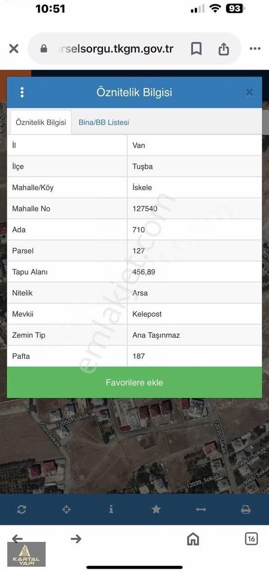 Tuşba İskele Satılık Konut İmarlı İskele Mah De Erciş Yoluna 210m Uzaklıkta İmarli Satilik Arsa