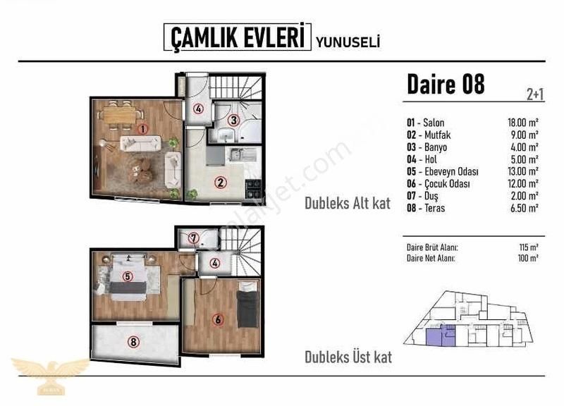 Osmangazi Güneştepe Satılık Daire Yunuseli Basın Sitesine Yakın 2+1 Dublex Lüx Daire