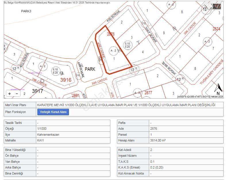 Kahramankazan Kayı Satılık Konut İmarlı Ankara Kahramankazan'da Hafriyatsız Kelepir 3 Cepheli Köşe 3814 M2 2 Kat Konut İmarlı