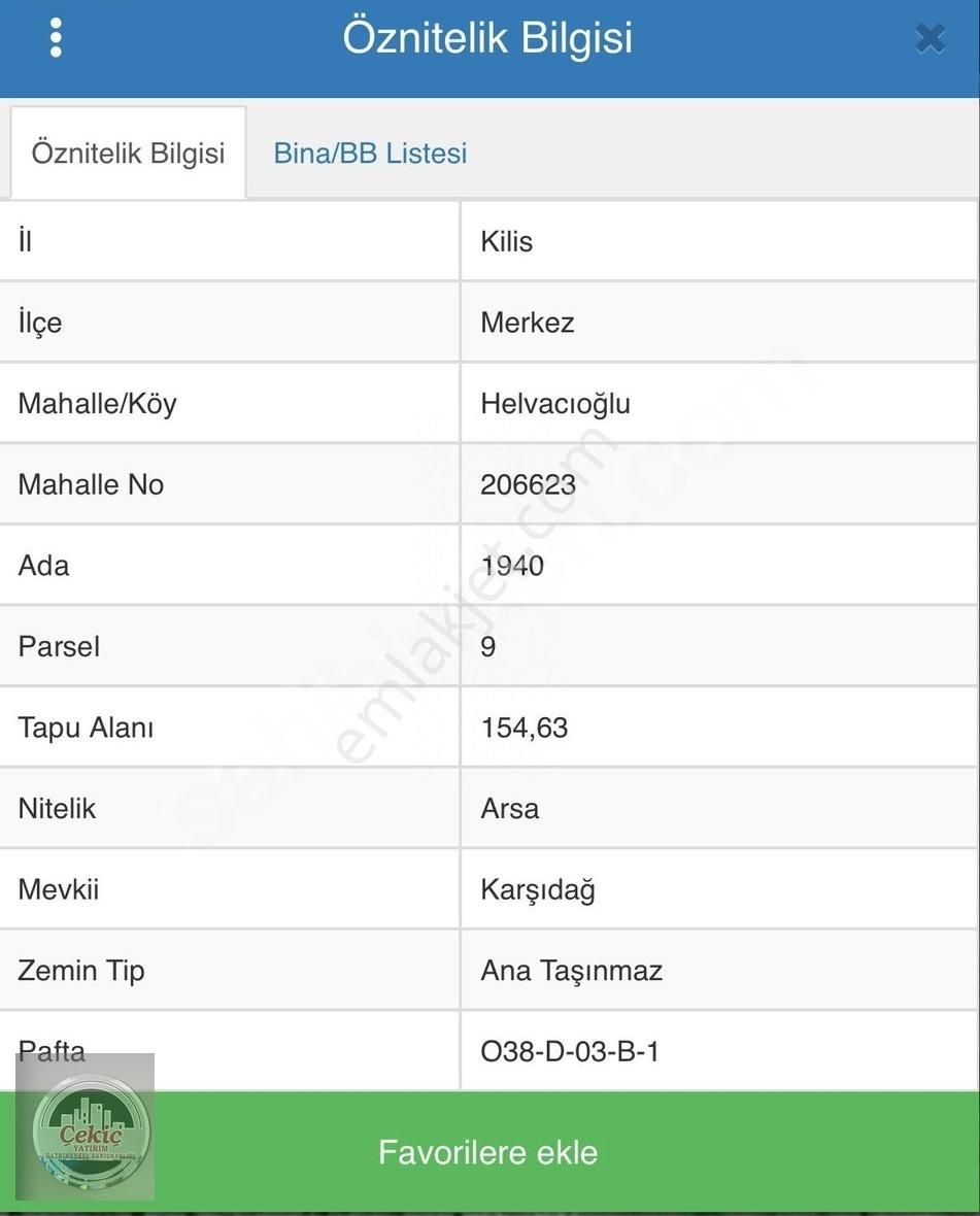 Kilis Merkez Helvacıoğlu Satılık Konut İmarlı Çekiç Gayrimenkuden Helvacıoğlu Mah. 155 M2 Satılık Fırsat Arsa