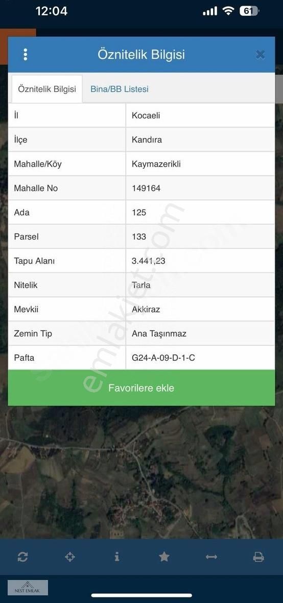 Kandıra Kaymaz Erikli Satılık Tarla Kandıra Kaymazeriki 3400 M2