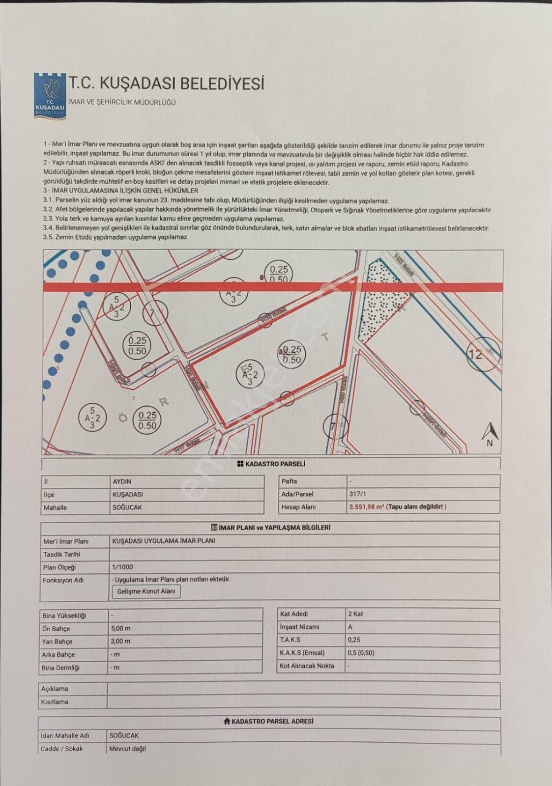 Kuşadası Soğucakta Villa İmarlıkose Konum Deniz Manzaralı 220m2 Arsa - Görsel 9