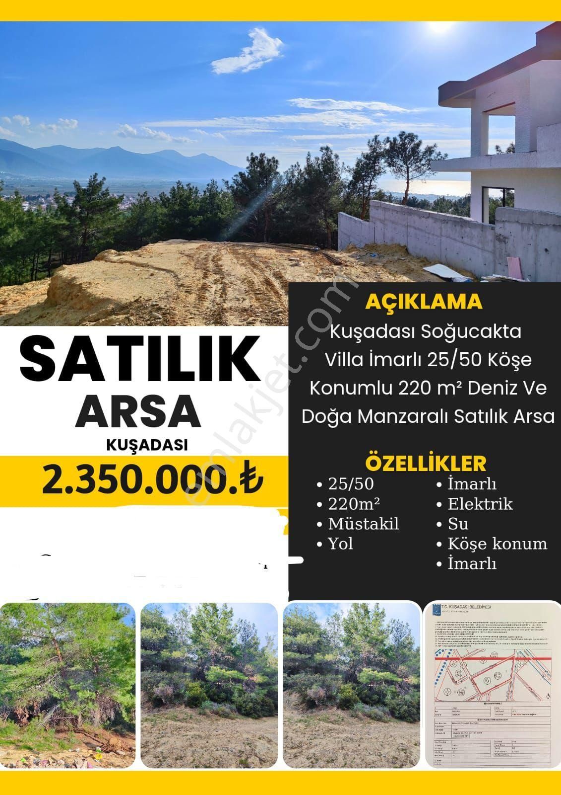 Kuşadası Soğucak Satılık Villa İmarlı Kuşadası Soğucakta Villa İmarlıkose Konum Deniz Manzaralı 220m2 Arsa