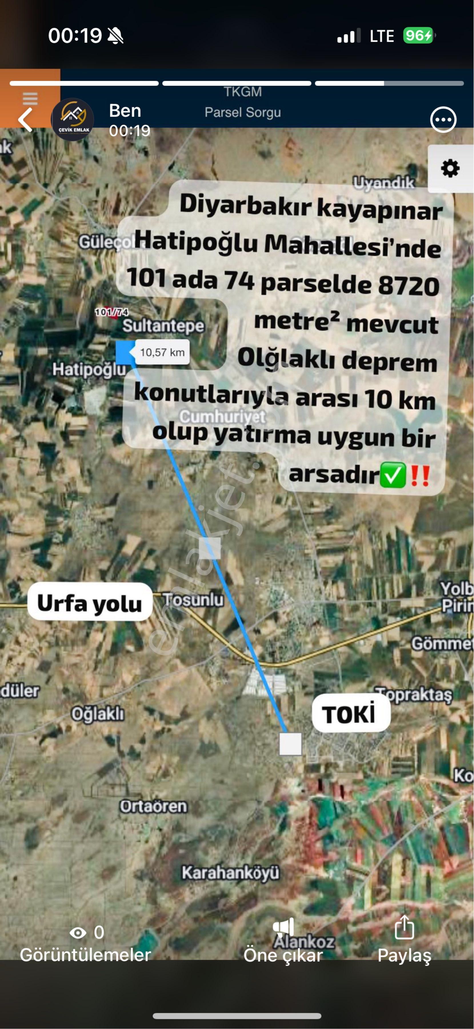 Kayapınar Hatipoğlu Satılık Arazi Çevik Emlaktan Satılık Arsa