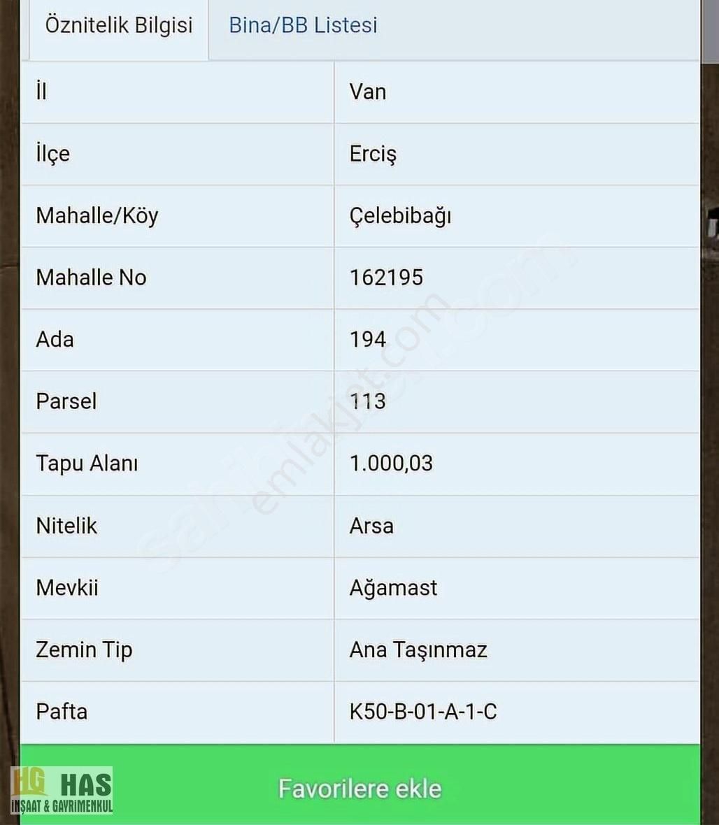 Erciş Çelebibağı Satılık Konut İmarlı Has Gayrimenkul Den Çellebibağda Satilik 1000 M2 İfrazli Arsa