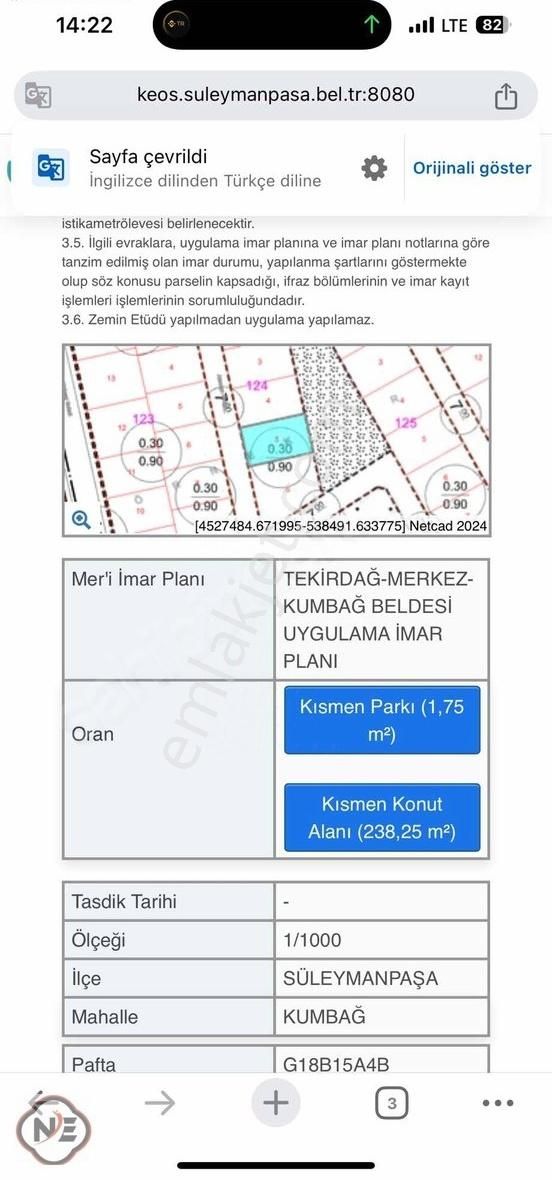 Süleymanpaşa Kumbağ Satılık Konut İmarlı Tekirdağ Kumbağda 240m2 Konut İmarlı Arsa