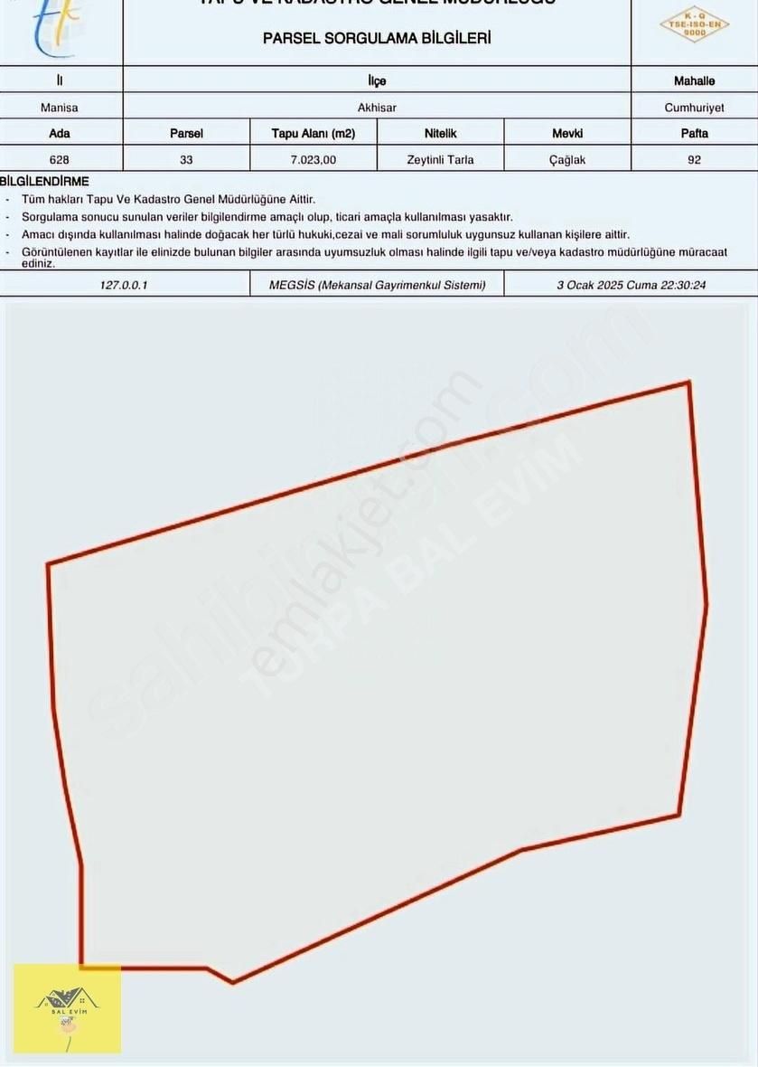 Akhisar Cumhuriyet Satılık Tarla Manisa Akhisar Cumhuriyet Mh.çağlak Mevkii Zeytinli Tarla