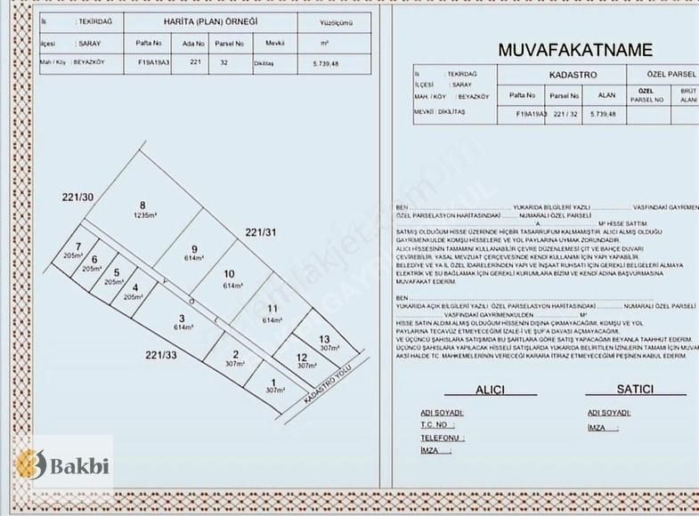 Saray Beyazköy Satılık Tarla Tekirdağ Saray Beyazköy Kadastro Yoluna Cephe