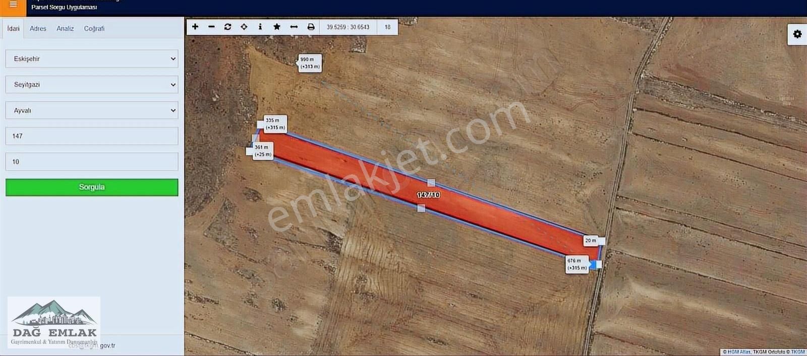 Seyitgazi Ayvalı Satılık Tarla Dağ Emlak//seyitgazi Ayvalı Asfalt Yakını 6884 M2 Tarla