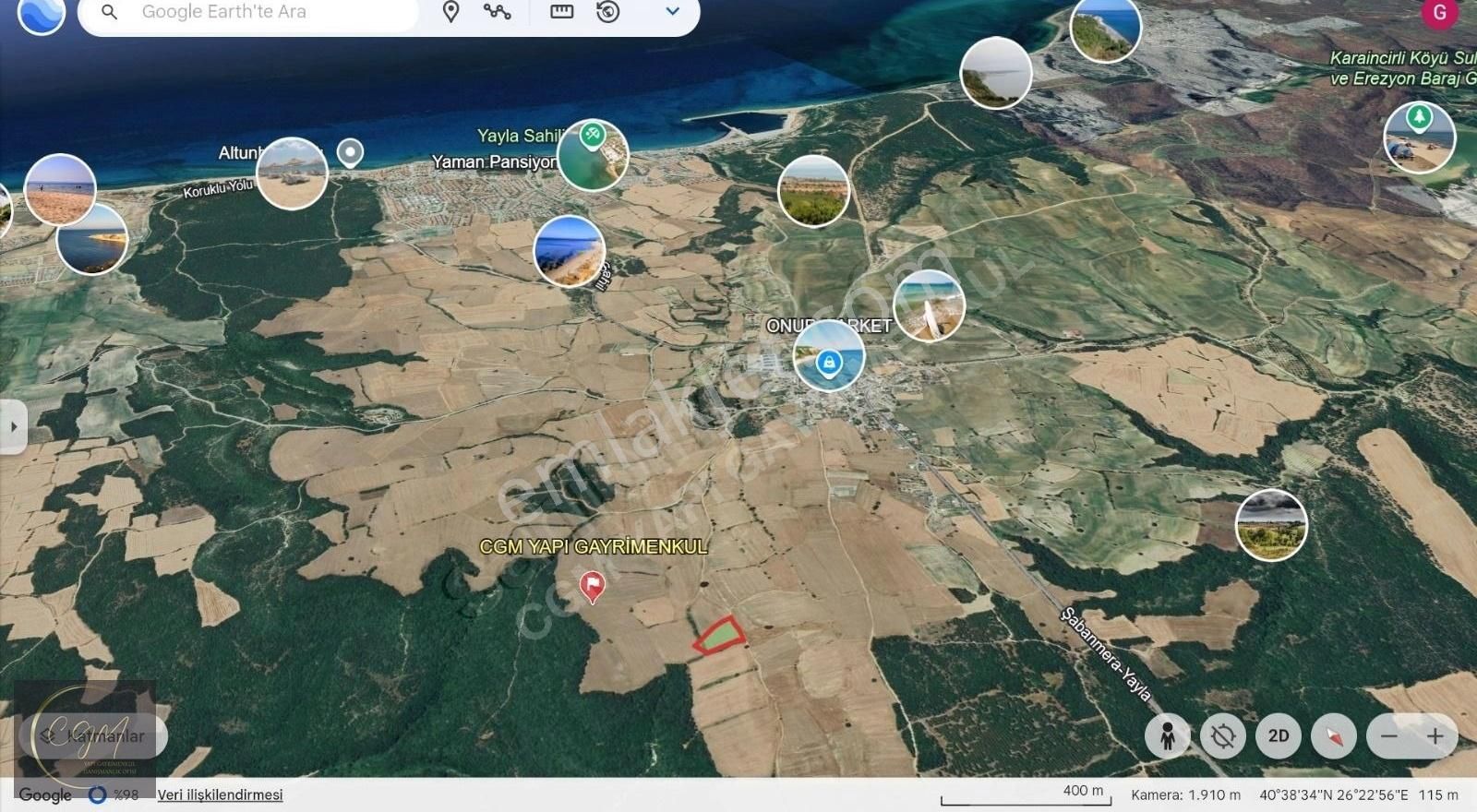 Keşan Yaylaköy Köyü (Merkez) Satılık Tarla Denize 3 Km Uzaklıkta Resmi Kadastral Yola Cepheli Tarla