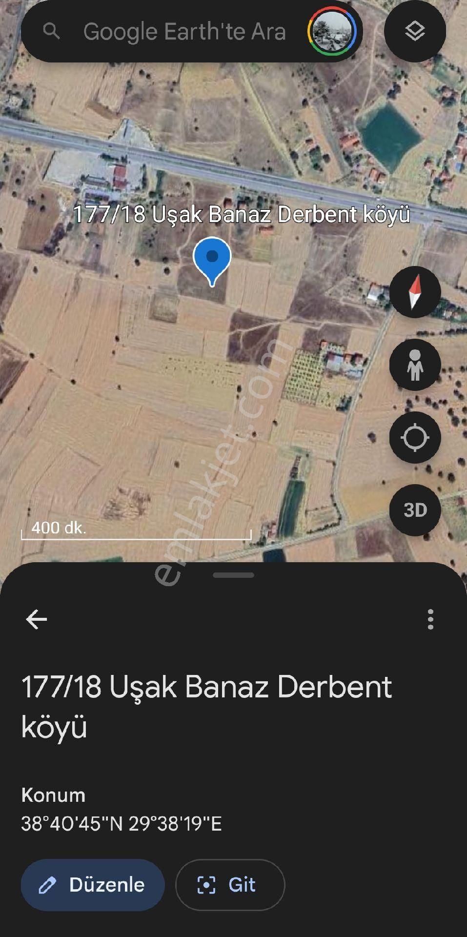 Banaz Derbent Köyü (Nohutova) Satılık Tarla Uşak Banaz Derbent Köyü 177 Ada 18 Parsel