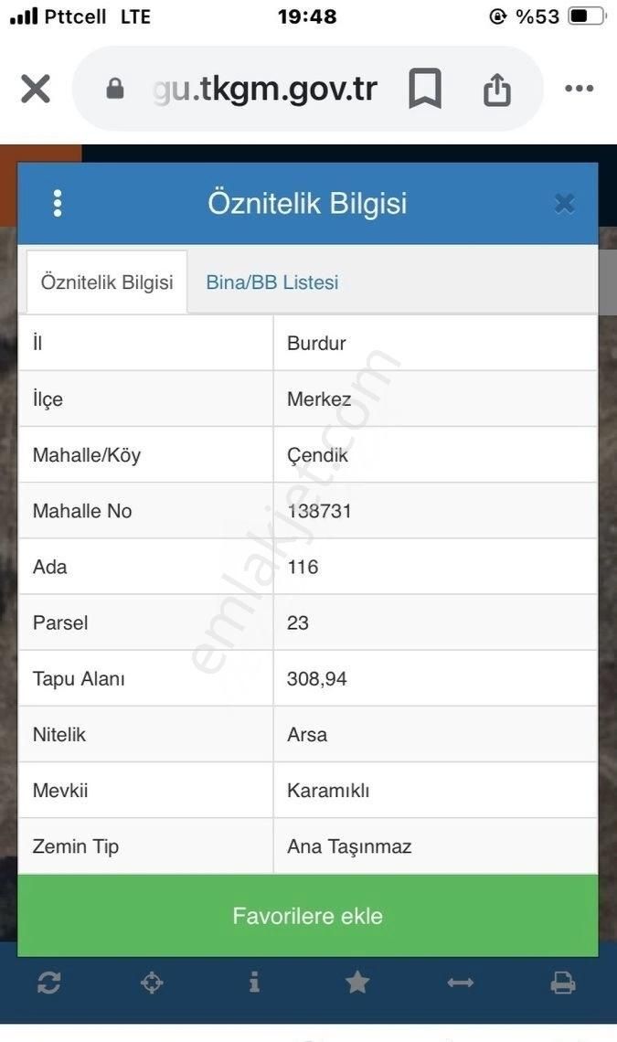 Burdur Merkez Çendik Köyü Satılık Konut İmarlı Burdur Merkez Çendik Derya Kop Satılık 308 M2 Arsa