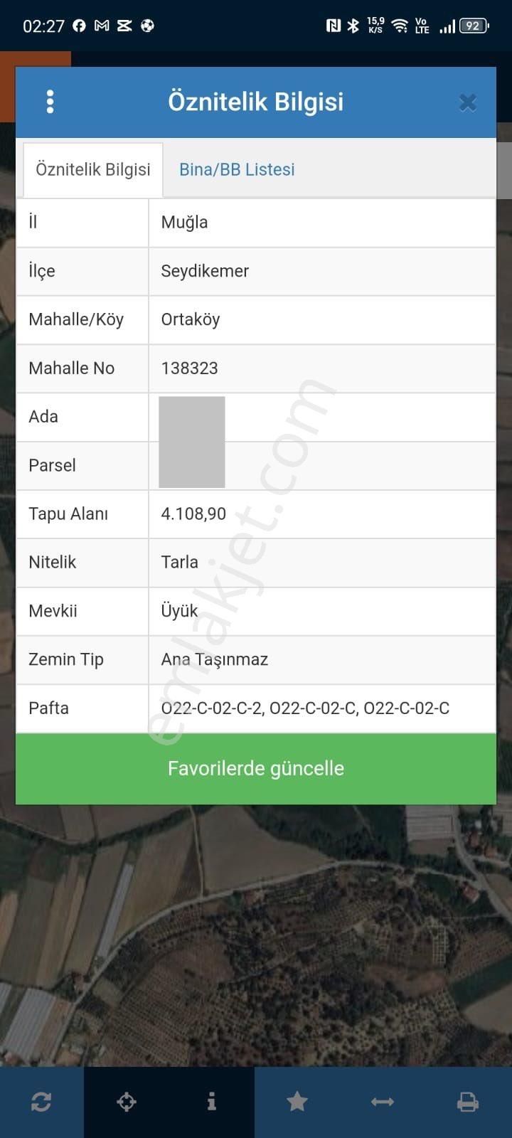 Seydikemer Ortaköy Satılık Tarla Seydikemer Ortaköyde 4108 M2 Müstakil Parsel Yerimiz Satılıktır