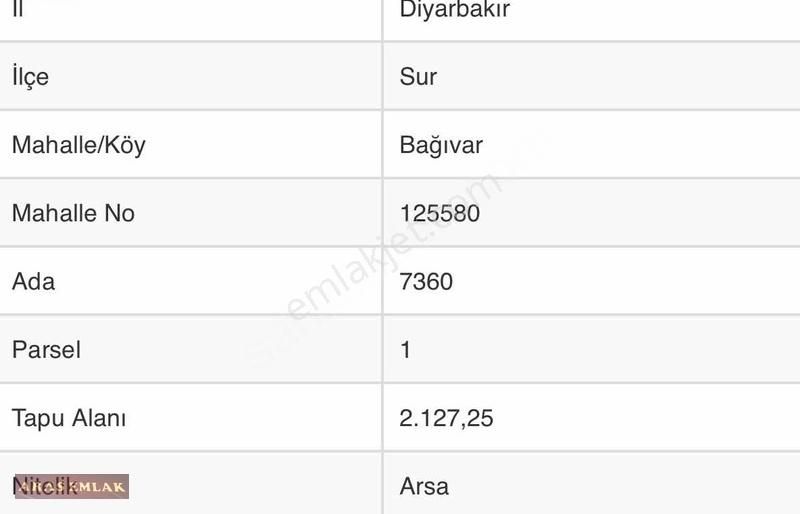 Sur Bağıvar Satılık Konut İmarlı ^^aras Emlaktan^ Bağıvarda 2130 M2 İmarlı İfrazlı Müstakil Arsa