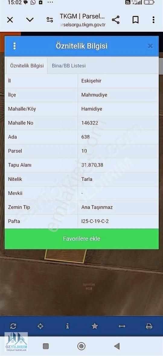 Mahmudiye Hamidiye Satılık Tarla Eskişehir Mahmudiye De Yatirimlik Mükemmel 31.8870m2 Tarla