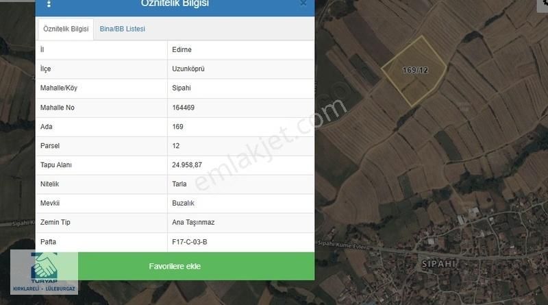 Uzunköprü Sipahi Köyü Satılık Tarla Turyap'tan Uzunköprü Sipahi Köyünde 24.958 M2 Satılık Tarla