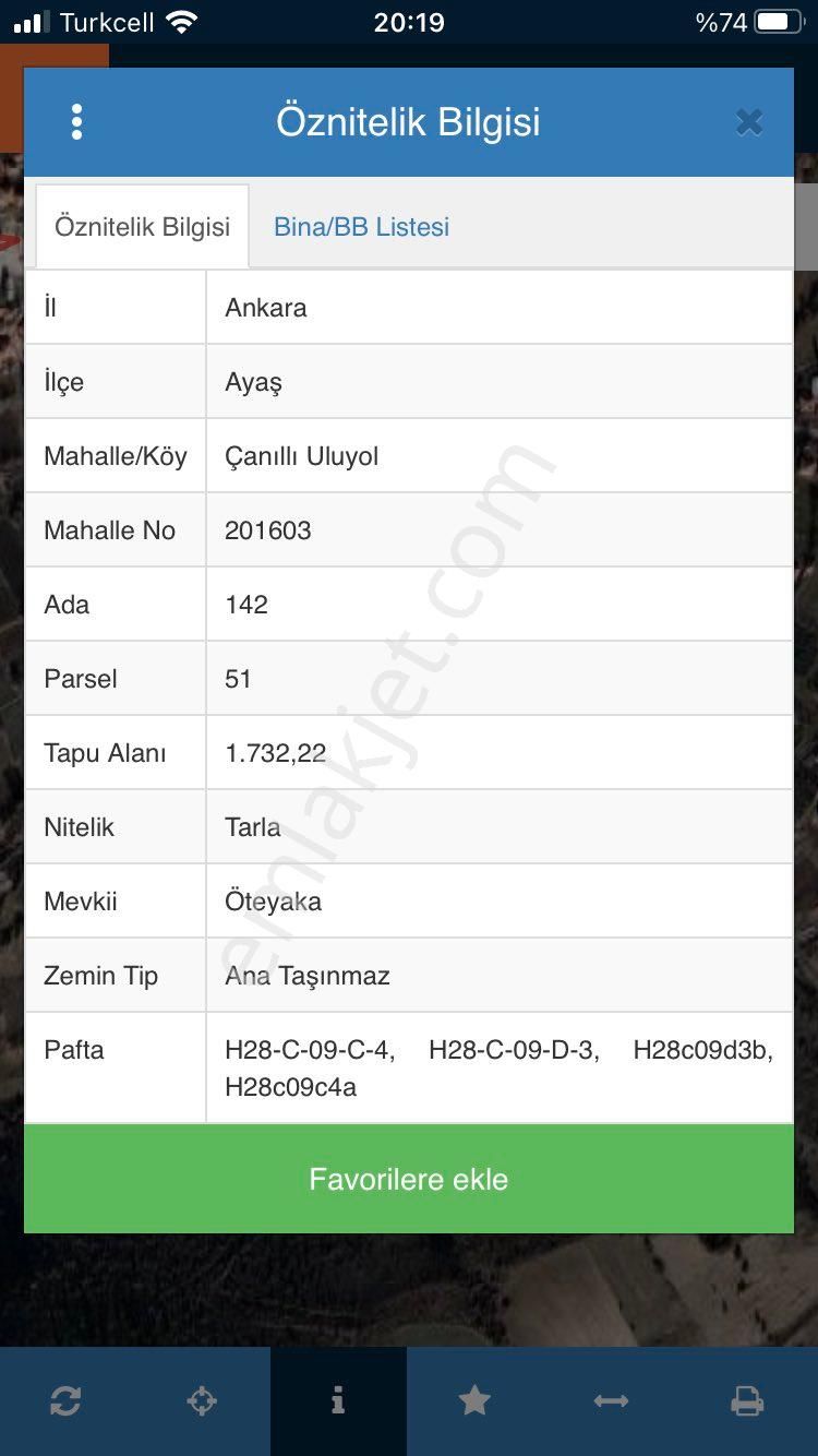 Ayaş Çanıllı Uluyol Satılık Bağ & Bahçe 1732 M2 Tek Tapu