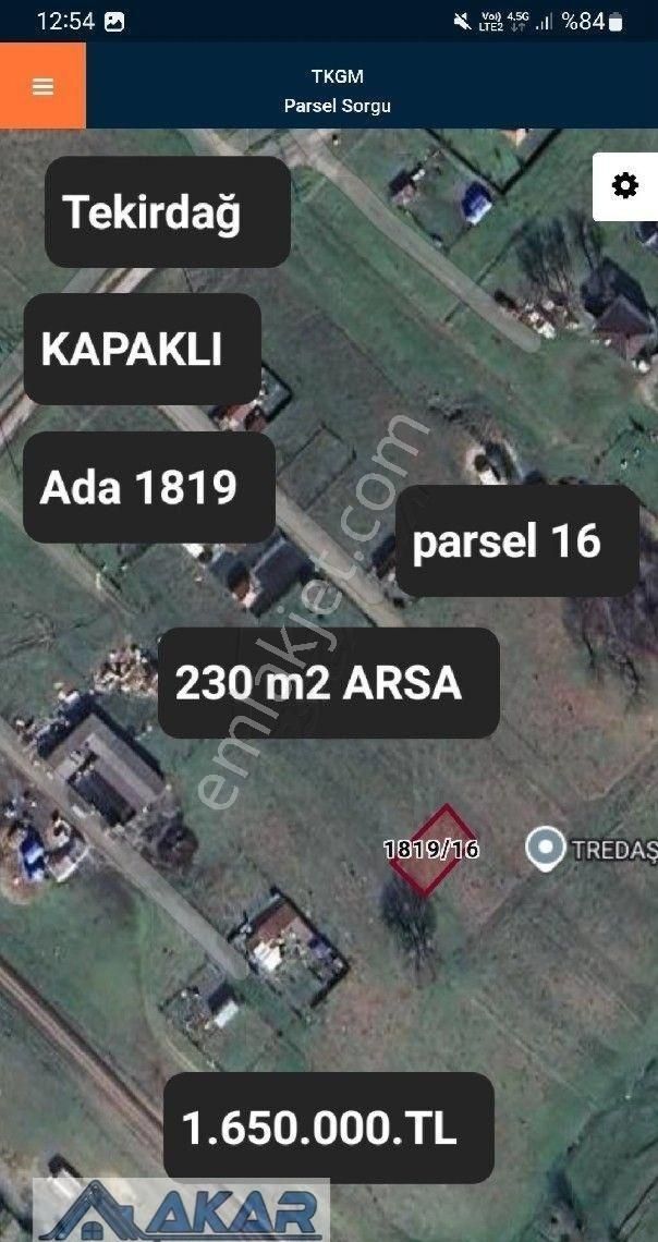 Kapaklı İnönü Satılık Konut İmarlı Tekirdağ Kapaklı Da Satılık Arsa 230 M2 İmarlı