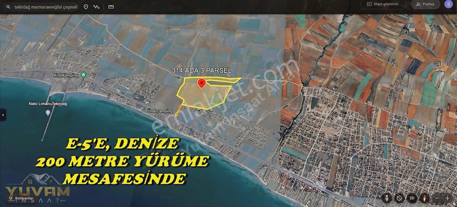 Marmaraereğlisi Çeşmeli Satılık Tarla Yuvam Arsa Ofisi Ve Kuyumculuk'tan İmarlı 257 M2 Fırsat Arsa !!!