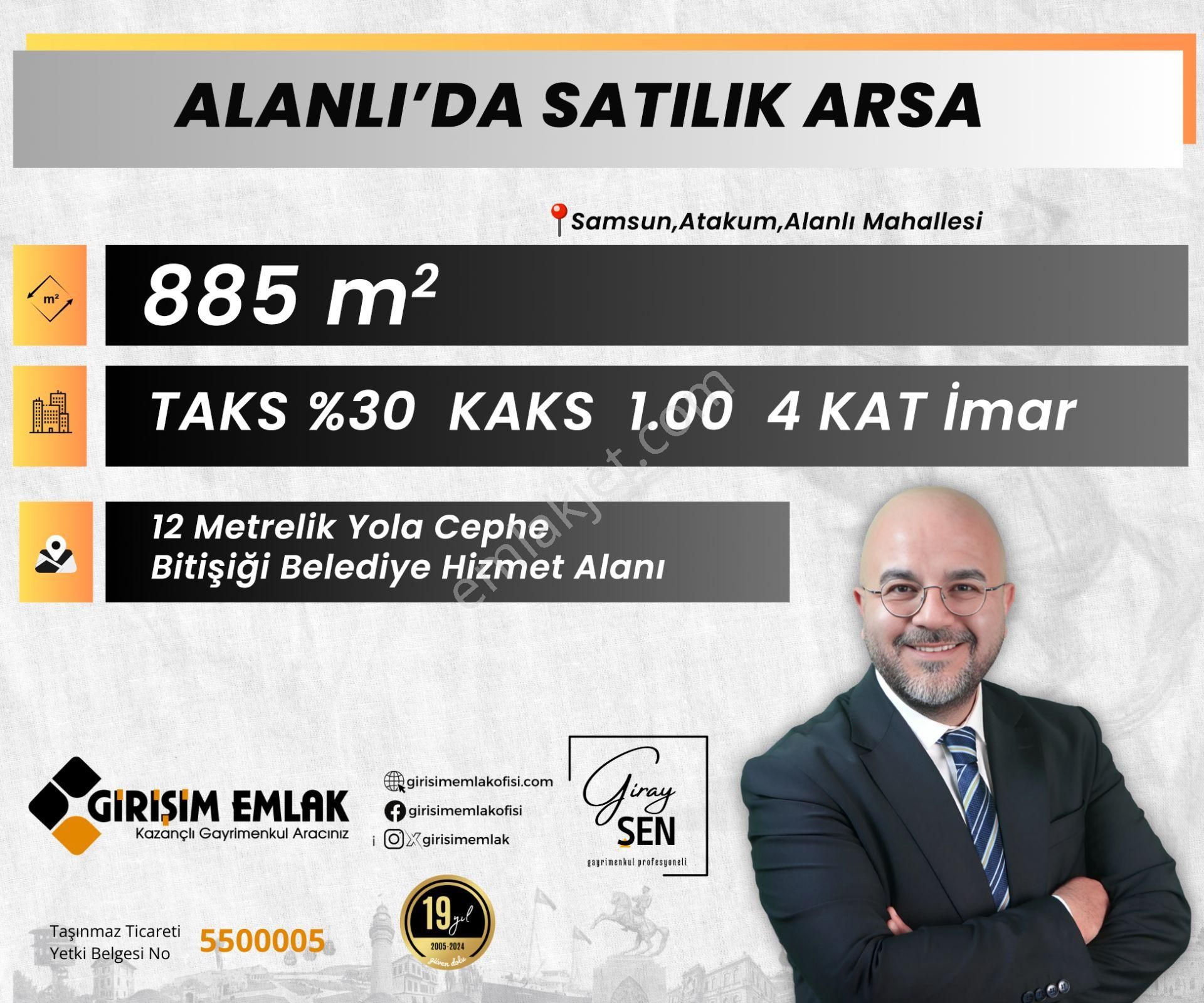 Atakum Alanlı Satılık Konut İmarlı 885 M2 Alanlıda 4 Kat İmarlı Satılık Arsa