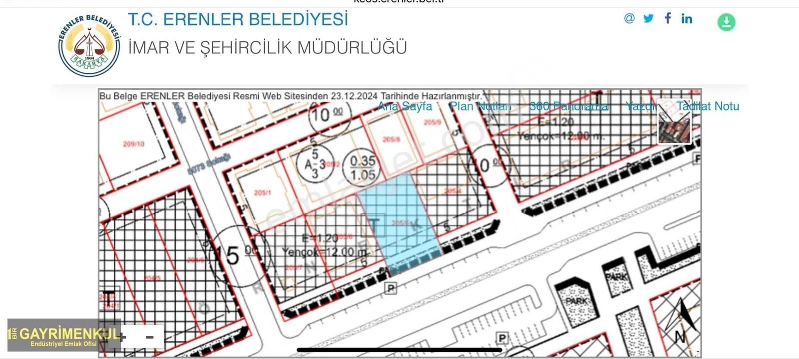 Sakarya Erenler Satılık Ticari İmarlı Erenler Uluyol Caddesine Cephe 928 M² Ticari Arsa