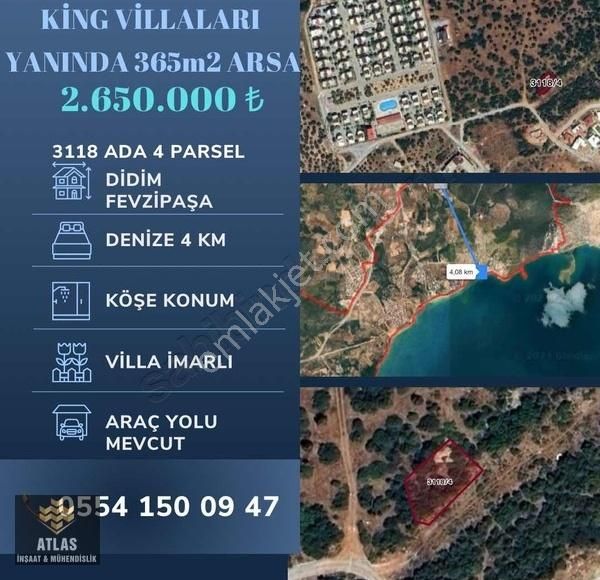 Didim Fevzipaşa Satılık Villa İmarlı Denize 4 Km King Villaları Yanında Köşe Başı 365m2 Villa İmarlı